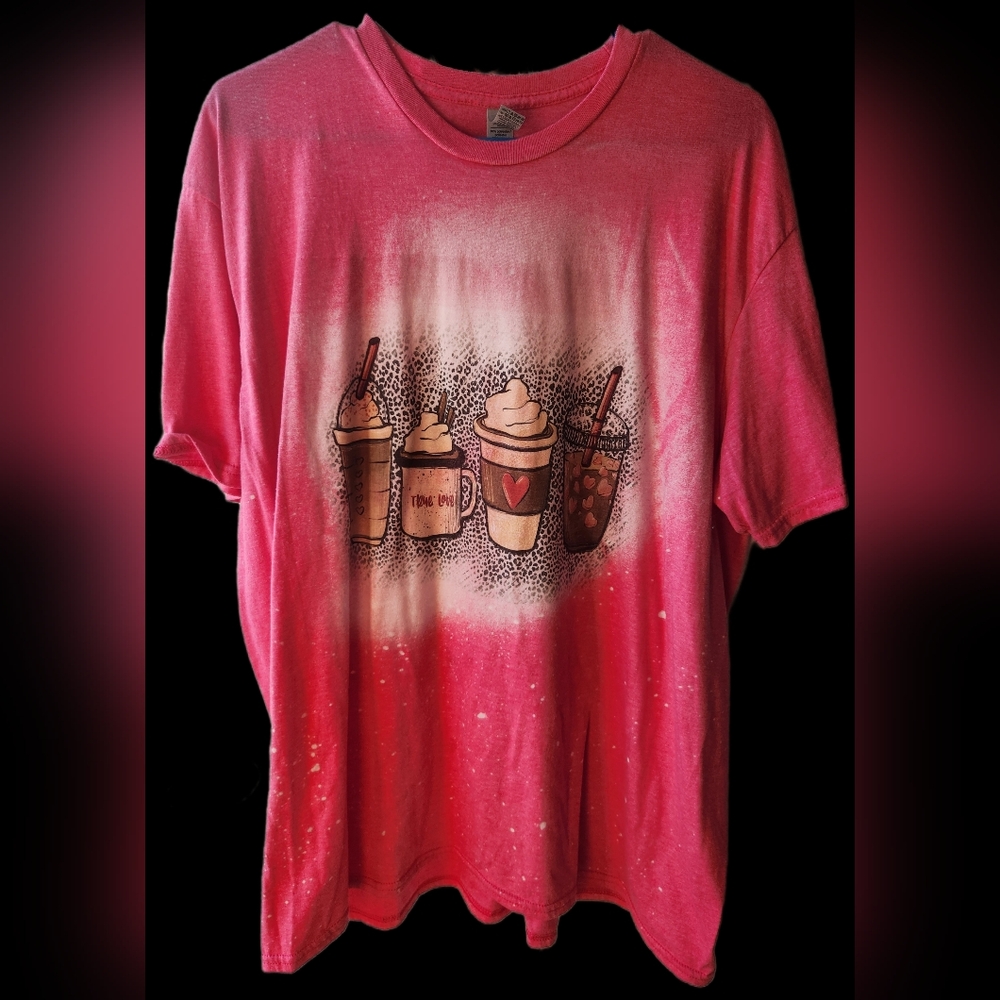 Pink Graphic T-Shirt with Coffee Design